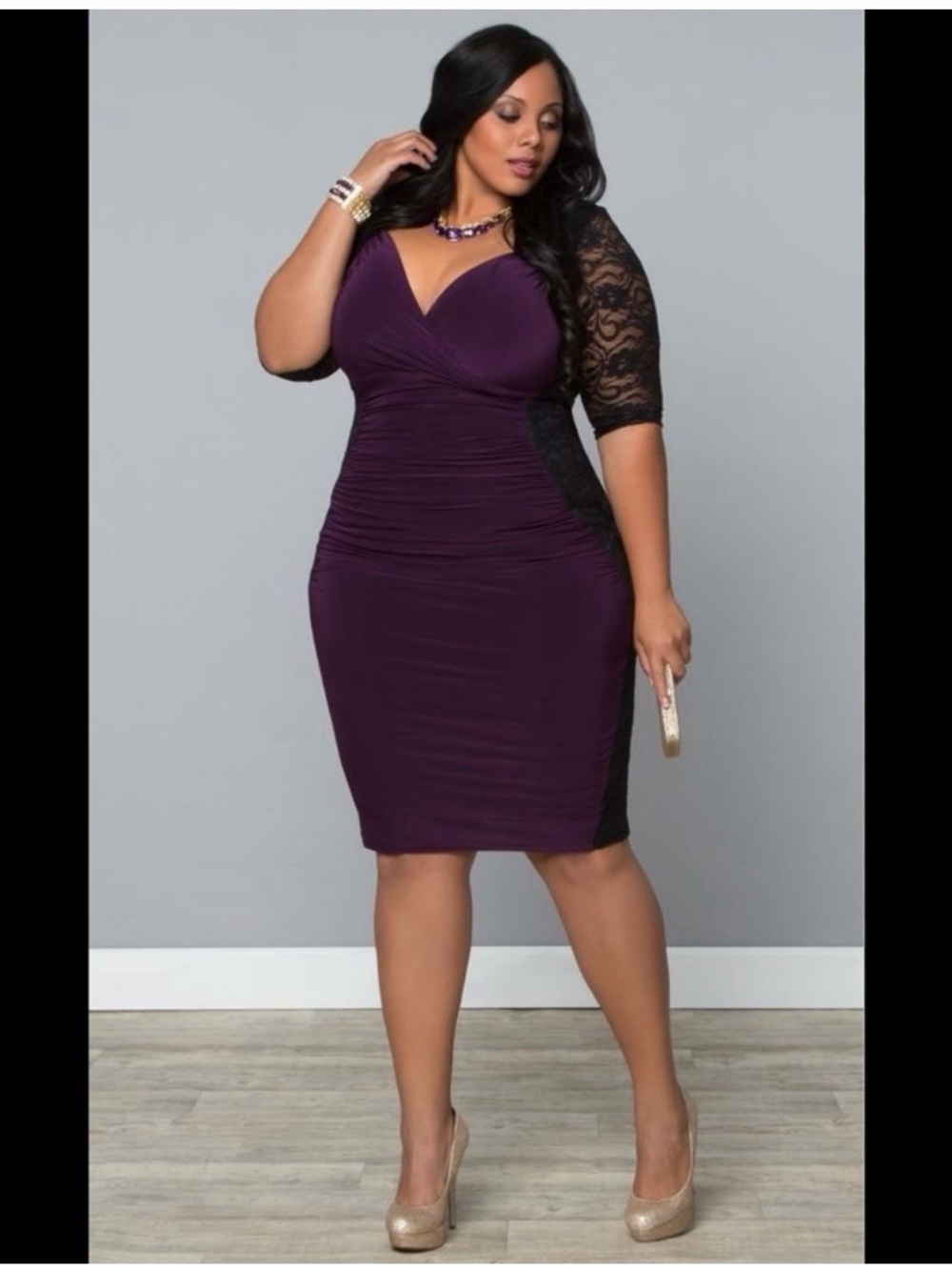 Kiyonna Purple Black Lace Valentina Illusion Dress Plus Size 3X (22-24) BodyCon